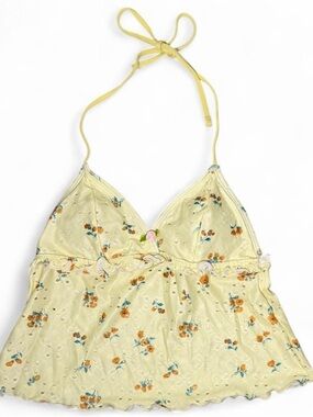 Yellow Floral Tankini Top Tie Back Babydoll S Coquette Y2K Cottagecore Summer